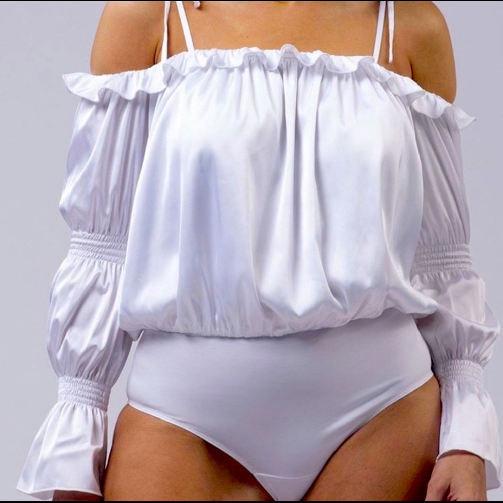 NWT! Silky White Off Shoulder Bodysuit Top